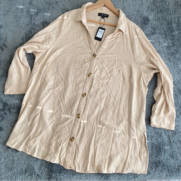Arna York Women's Viscose-Linen Long Sleeve Button Down Shirt, Tan, Size 22/24 - Picture 9 of 10